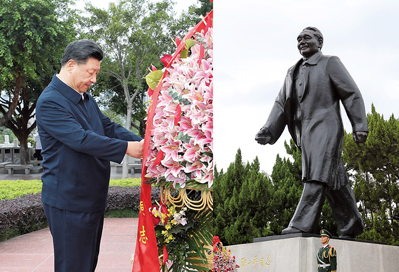 2020年10月14日，習(xí)近平總書(shū)記向深圳蓮花山公園鄧小平同志銅像敬獻(xiàn)花籃。